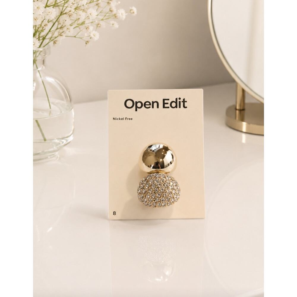 Nordstrom Open Edit Gold Dome Rhinestone Ring Set 8